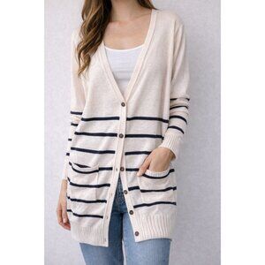Dex Clothing - Soft Cream Stripe Button Cardigan with Pockets